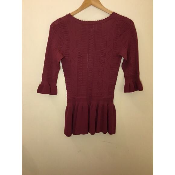 Torn by Ronny Kobo mauve Kimberly pointelle textured knit peplum Top NWT Sz S - Picture 5 of 7